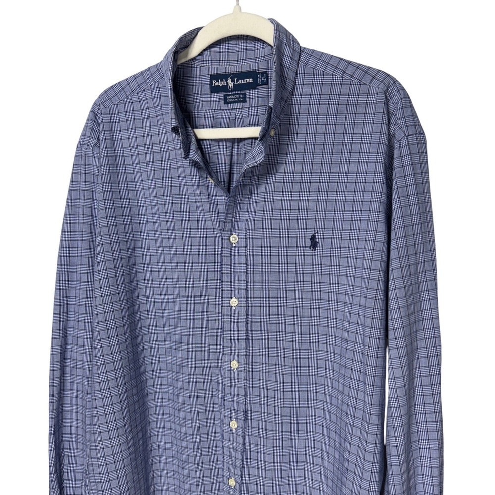 Ralph Lauren Yarmouth Mens 16 34/35 Blue Glen Plaid Cotton Button Down Shirt